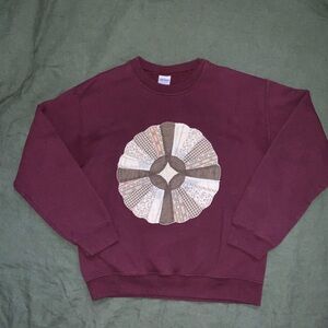 quilt patch crewneck sweater M patchwork quilted upcycled vintage burgundy brown